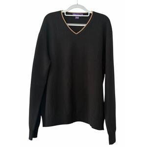 RALPH LAUREN Purple Label Cashmere V-Neck Sweater •Men L• Black Italy Camel Trim